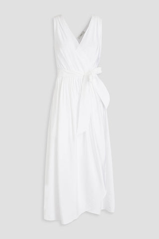 VINCE PLEATED POPLIN MIDI WRAP DRESS - Size S