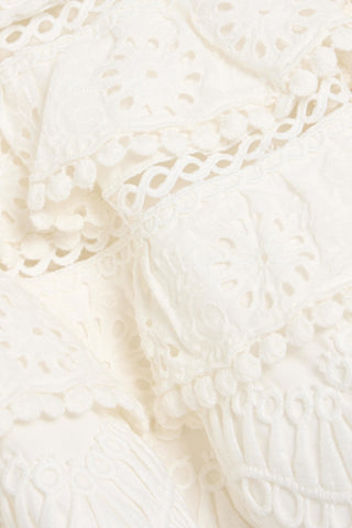 CAROLINA HERRERA COLD-SHOULDER CROPPED RUFFLED BRODERIE ANGLAISE COTTON TOP - Size 0