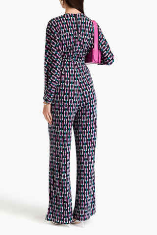 DIANE VON FURSTENBERG FANNY PRINTED LYOCELL AND WOOL-BLEND JERSEY WIDE-LEG JUMPSUIT - Size XL