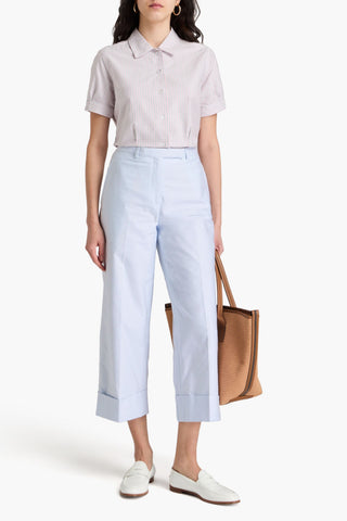THOM BROWNE CROPPED COTTON OXFORD STRAIGHT-LEG PANTS - Size 46
