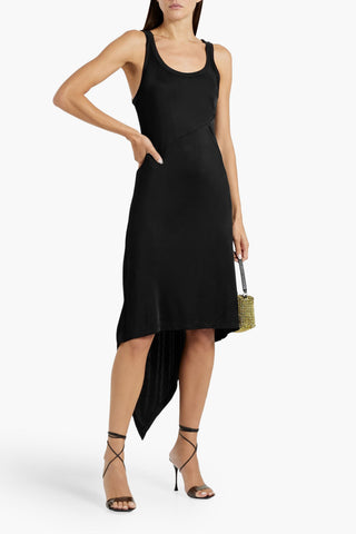 HELMUT LANG ASYMMETRIC STRETCH-SATIN DRESS - Size L