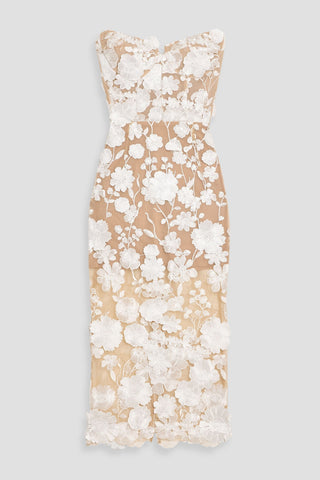 BRONX AND BANCO JASMINE STRAPLESS FLORAL-APPLIQUD TULLE MIDI DRESS - Size 8