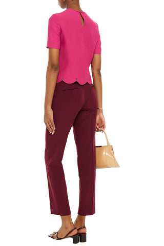 VALENTINO GARAVANI SCALLOPED STUDDED WOOL AND SILK-BLEND CREPE TOP - Size 36