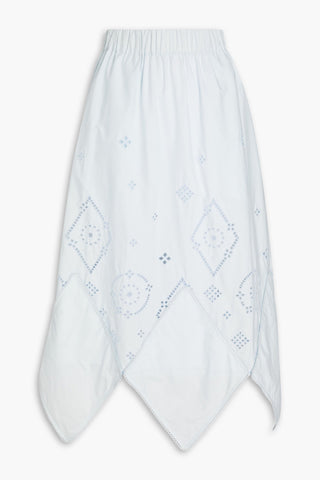 GANNI ASYMMETRIC BRODERIE ANGLAISE COTTON MIDI SKIRT - Size 40