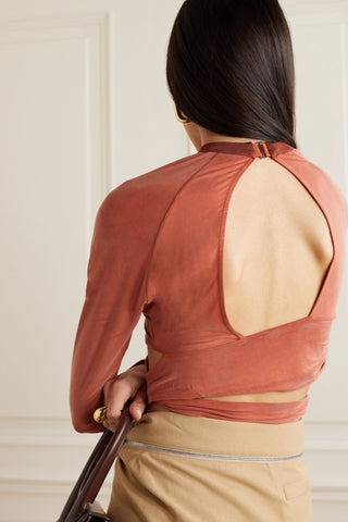 JACQUEMUS ESPELHO CROPPED CUTOUT STRETCH-JERSEY TOP - Size L