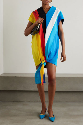 CHRISTOPHER JOHN ROGERS TIE-DETAILED STRIPED SILK-TAFFETA MINI DRESS - Size S