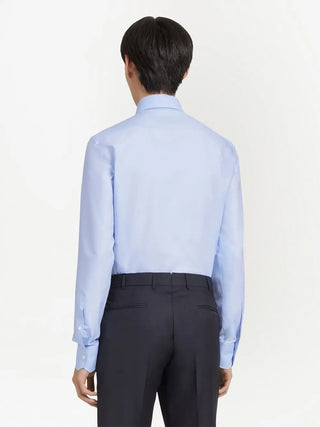 Zegna Cotton Point-Collar Blue Dress Shirt