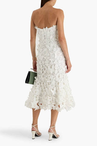 SIMKHAI FLEURELLA STRAPLESS GUIPURE LACE MIDI DRESS - Size 2