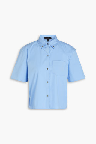 THEORY COTTON-BLEND POPLIN SHIRT - Size S