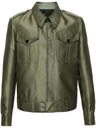 Tom Ford Faille Belted Safari Jacket in Green