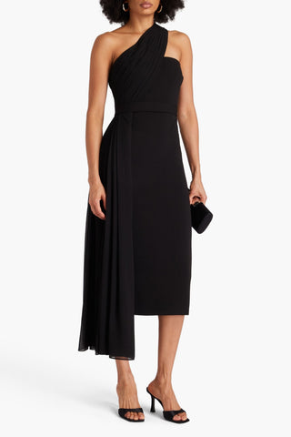 BADGLEY MISCHKA ONE-SHOULDER DRAPED GEORGETTE AND STRETCH-CREPE MIDI DRESS - Size 2