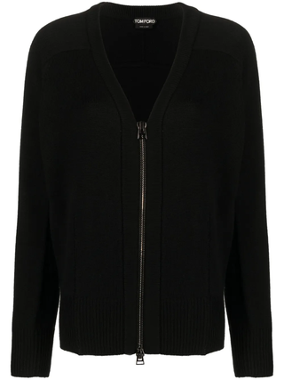 Tom Ford Knit V-Neck Zip-Up Cardigan Black