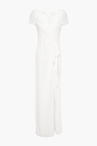 JENNY PACKHAM CAMELLIA EMBELLISHED LACE-PANELED DRAPED CADY BRIDAL GOWN - Size 10