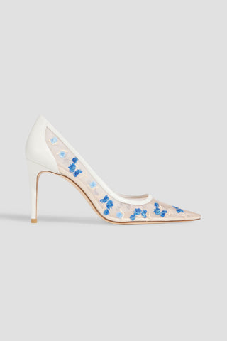 STUART WEITZMAN STUART POWER 85 EMBROIDERED TULLE AND LEATHER PUMPS - Size 8