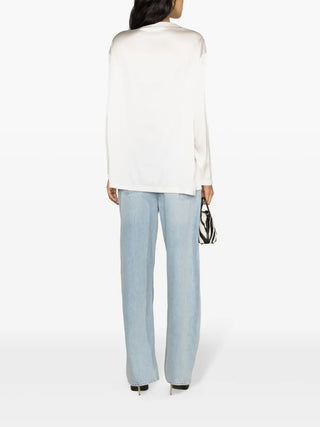 Tom Ford Silk Band-Collar Half-Placket Shirt White