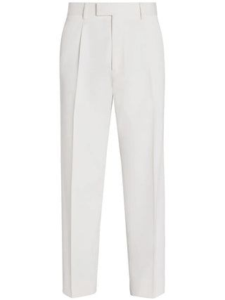 Zegna White Cotton Blend Flat-Front Trousers