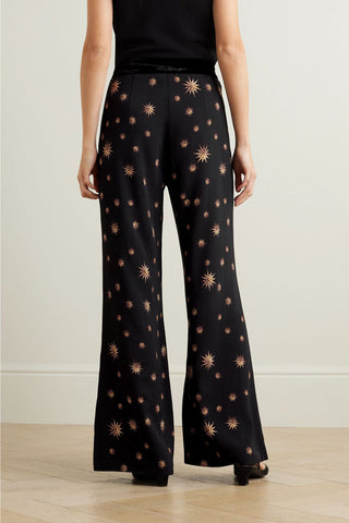 CAMILLA VELVET-TRIMMED PRINTED WOVEN FLARED PANTS - Size M