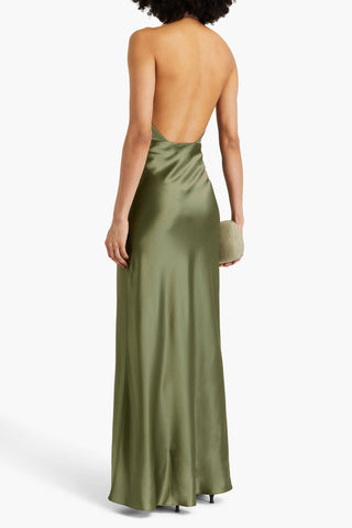 NICHOLAS OPEN-BACK SATIN HALTERNECK GOWN - Size 0