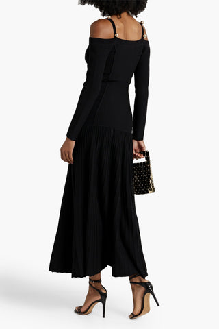 NICHOLAS COLD-SHOULDER RIBBED-KNIT MIDI DRESS - Size S