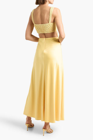 SIMKHAI ROBERTA CROCHET-PANELED SATIN MAXI DRESS - Size 8