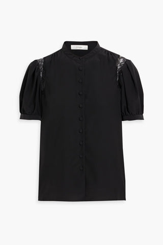 FRAME LACE-TRIMMED SILK CREPE DE CHINE BLOUSE - Size XS