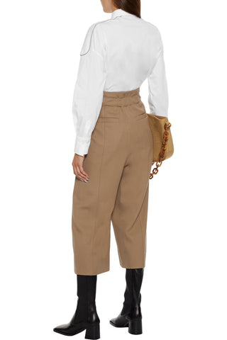 BRUNELLO CUCINELLI CROPPED BELTED BEAD-EMBELLISHED WOOL WIDE-LEG PANTS - Size 44