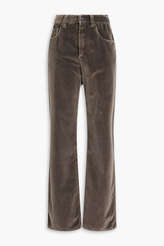 BRUNELLO CUCINELLI BEAD-EMBELLISHED COTTON-VELVET STRAIGHT-LEG PANTS - Size 38