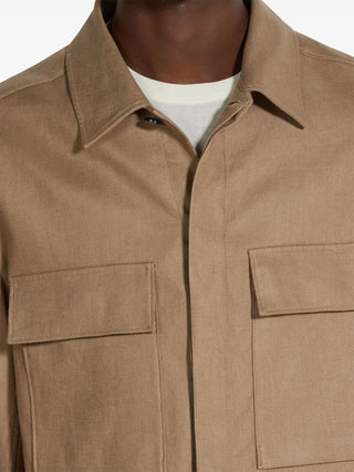 Zegna Felted Wool Point-Collar Overshirt Brown
