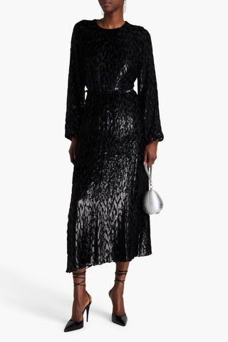 SIMKHAI ODINA METALLIC FIL COUP LUREX AND SILK-BLEND MIDI DRESS - Size 8