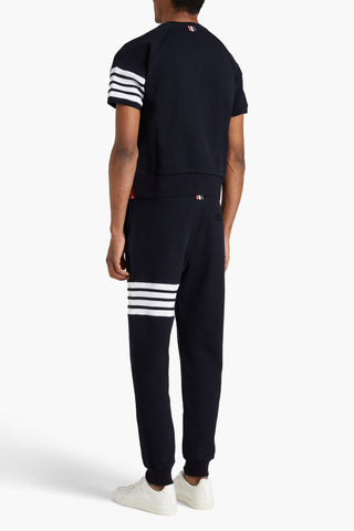 THOM BROWNE STRIPED WAFFLE-KNIT COTTON SWEATPANTS - Size 4