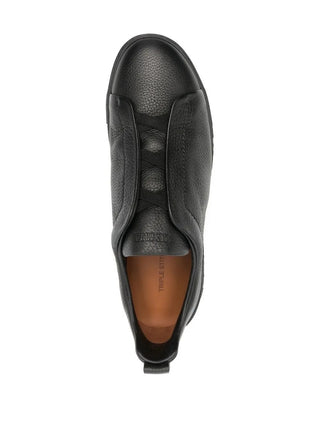 Zegna Pebbled Leather Low-Top Slip-On Sneakers