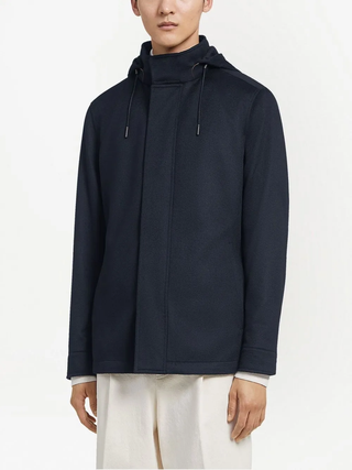 Zegna Zegna Wool-Blend Hooded Parka Jacket in Marine
