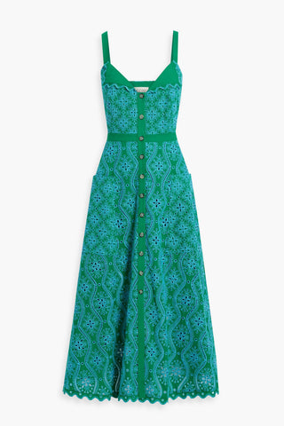 SALONI FARA BRODERIE ANGLAISE COTTON MIDI DRESS - Size 4