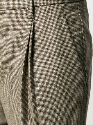 Brunello Cucinelli Houndstooth Wool Blend High-Waisted Pleated Trousers