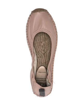Brunello Cucinelli Leather Elasticated Espadrille Flats in Dune