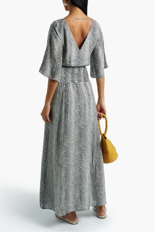 VIX PAULA HERMANNY BONNIE GATHERED SNAKE-PRINT VOILE MAXI DRESS - Size XS