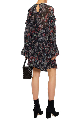 IRO AVEREN RUFFLED FLORAL-PRINT CHIFFON MINI DRESS - Size 42