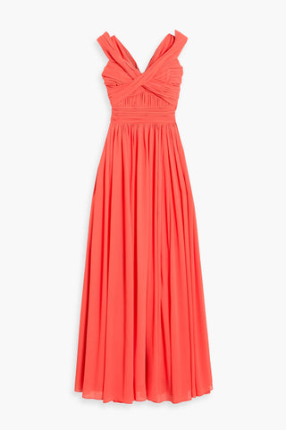 BADGLEY MISCHKA OFF-THE-SHOULDER PINTUCKED GEORGETTE GOWN - Size 6