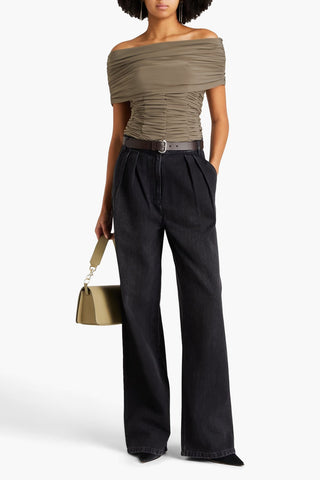 TIBI OFF-THE-SHOULDER CONVERTIBLE RUCHED JERSEY TOP - Size 8