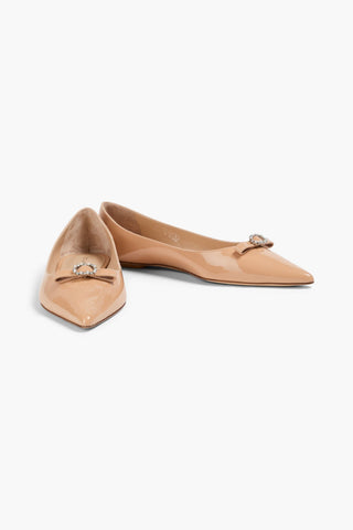 STUART WEITZMAN DIANA EMBELLISHED PATENT-LEATHER POINT-TOE FLATS - Size 9