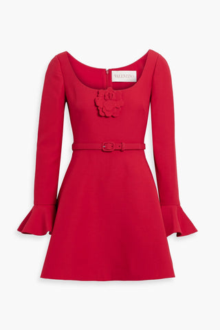 VALENTINO GARAVANI APPLIQUD WOOL AND SILK-BLEND CREPE MINI DRESS - Size 42