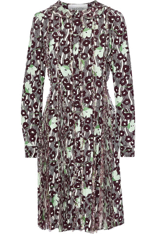 VALENTINO GARAVANI EMBELLISHED CHIFFON-PANELED PRINTED SILK CREPE DE CHINE DRESS - Size 40