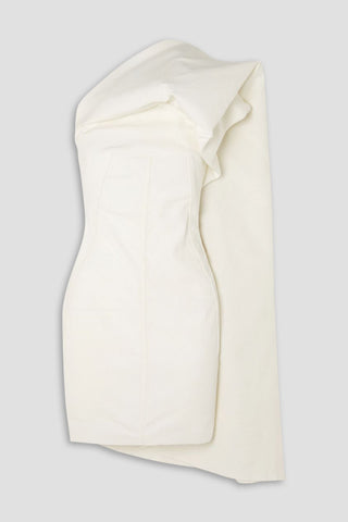 RICK OWENS APHRODITE ONE-SHOULDER DRAPED COTTON-BLEND CLOQU MINI DRESS - Size 40