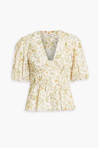 DEREK LAM MAUREEN FLORAL-PRINT COTTON-BLEND POPLIN TOP - Size 16