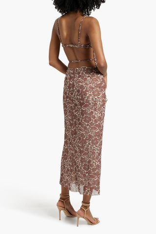BEC & BRIDGE PRIYA RUCHED FLORAL-PRINT STRETCH-MESH MIDI DRESS - Size 6