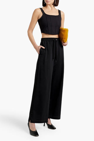 BRUNELLO CUCINELLI CROPPED BEAD-EMBELLISHED COTTON-BLEND PIQU BUSTIER TOP - Size S