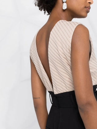 Brunello Cucinelli Two-Tone Sleeveless V-Neck Jumpsuit