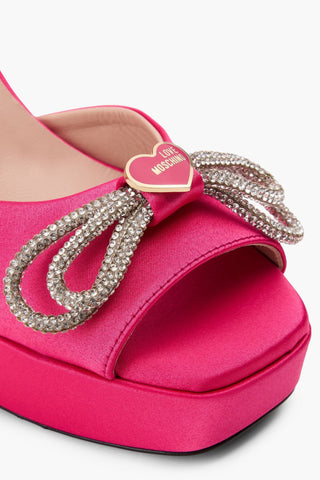 MOSCHINO CRYSTAL-EMBELLISHED SATIN PLATFORM SANDALS - Size 38