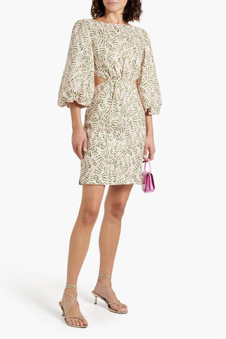 SALONI NEELA CUTOUT PRINTED LINEN MINI DRESS - Size 10