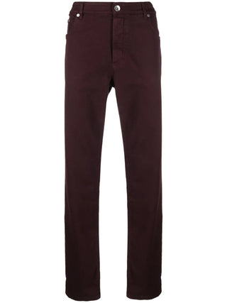 Brunello Cucinelli Soft Blend Straight-Leg Trousers in Maroon